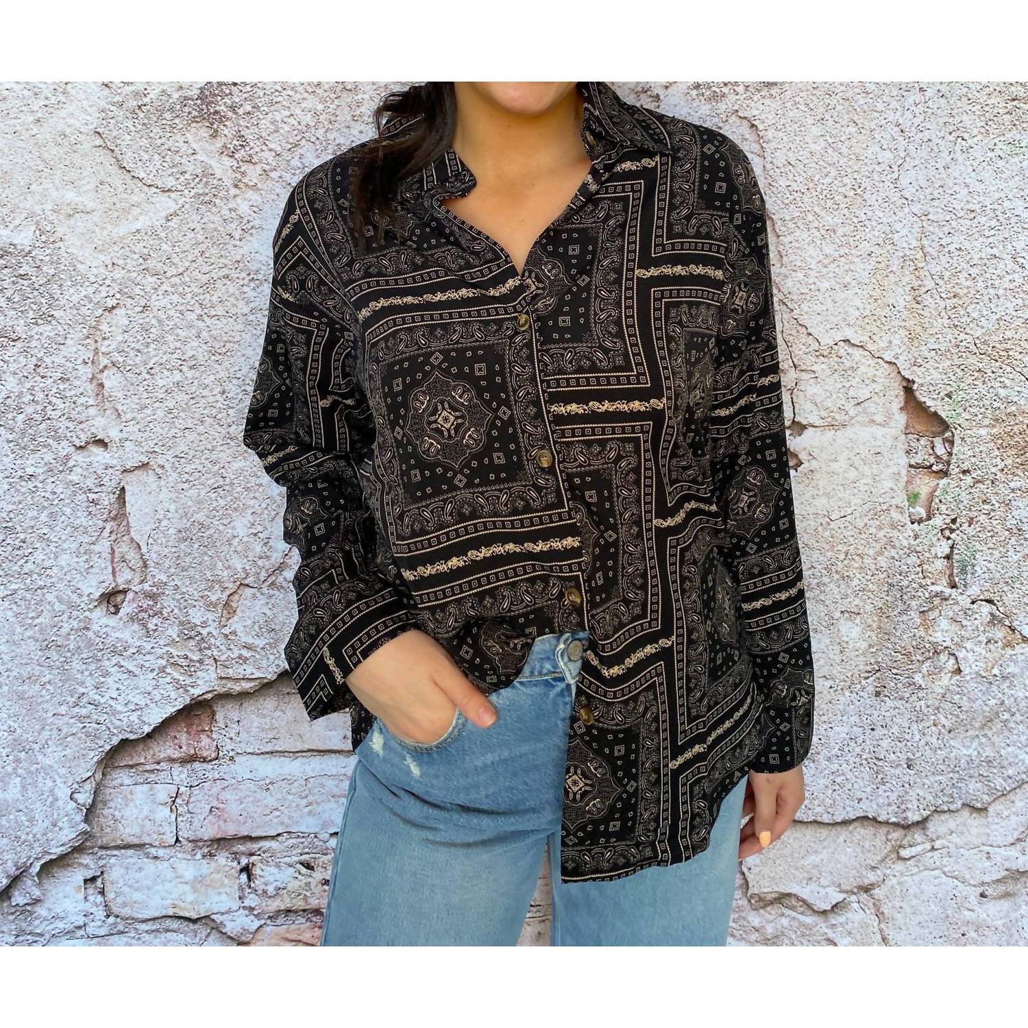 New Mimosa Button Down Top In Black And Tan
